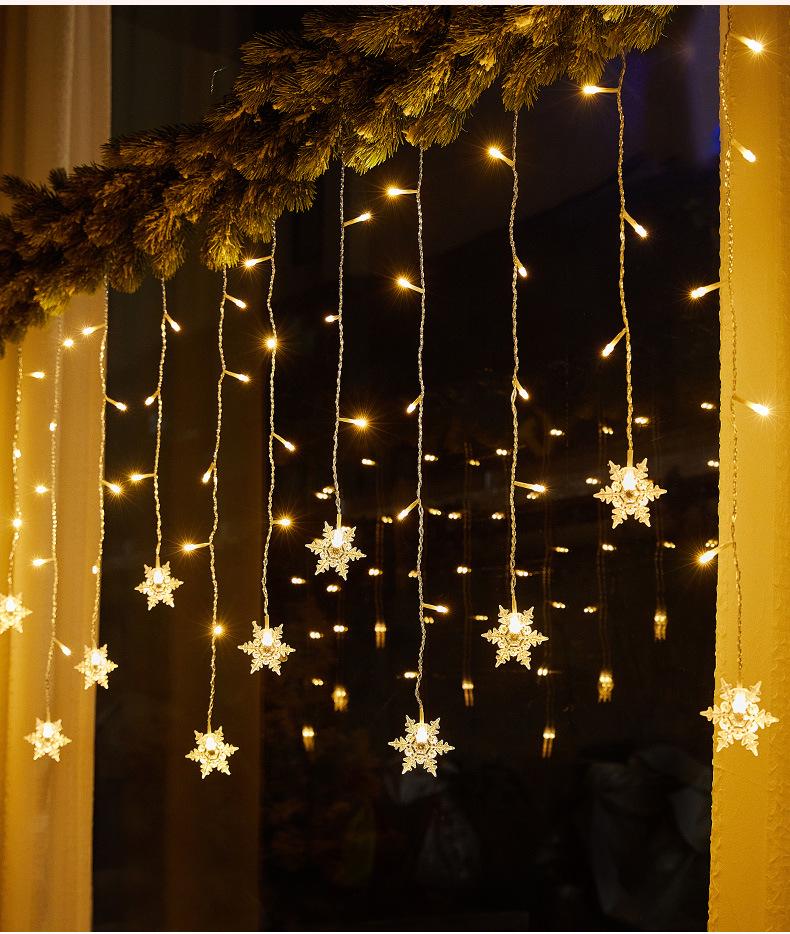 LED Snowflake Curtain Icicle Lights - Christmas & Holiday String Fairy Decoration
