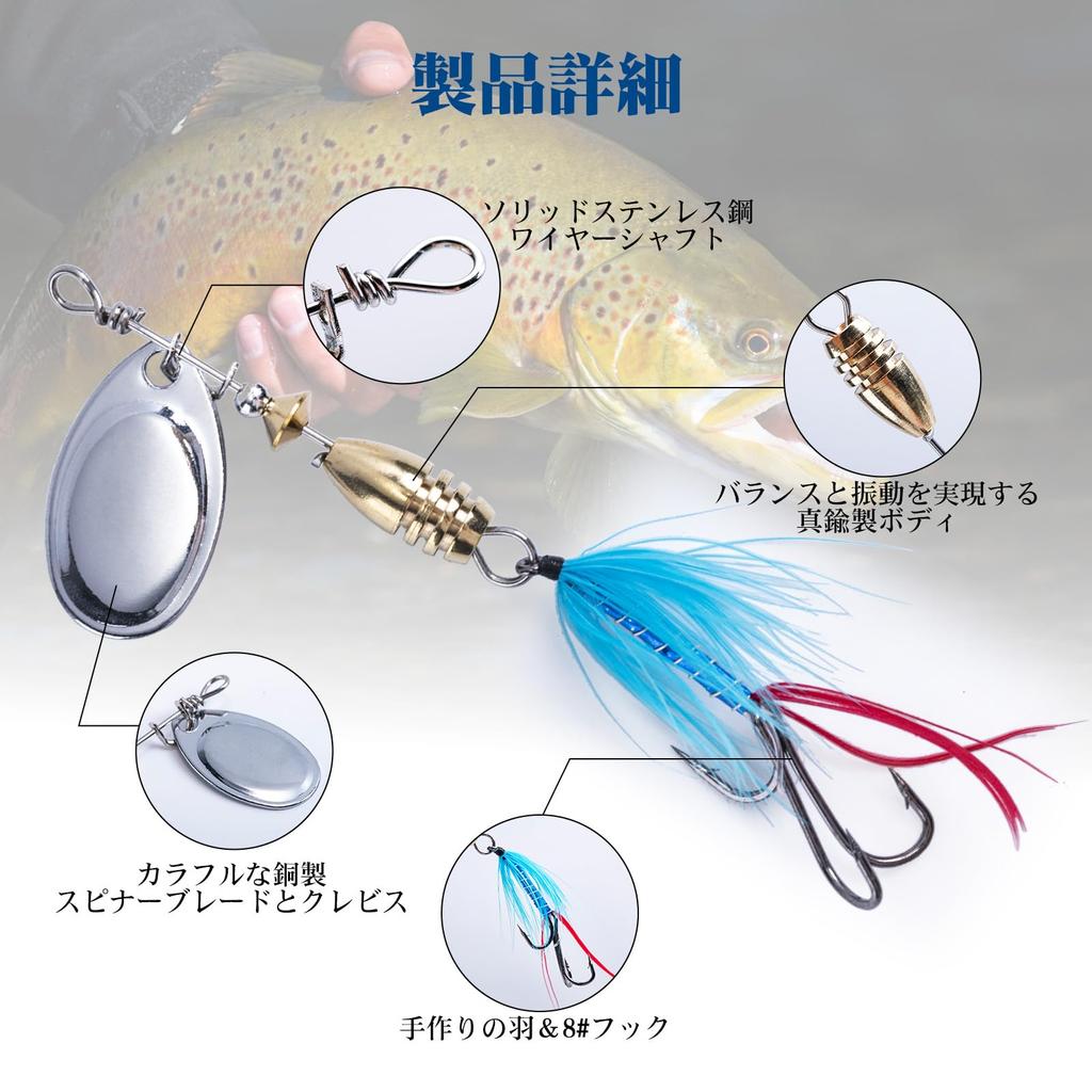 Goture Dry Complete 10 Spinnerbait with Spinner Storage Box Brass for Fly Real Spin Barb Mountain Trout Bass Fishing Fly Handmade Lure Can Be Used In