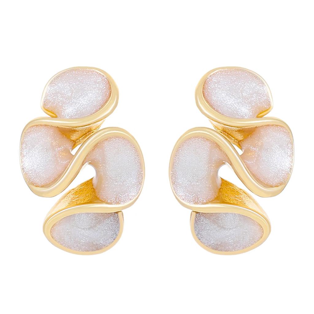 Unique Folding Ruffled Design Piercing Stud Earrings for Women 4 Colors Oil Dripping Sweet Style Enameled Earrings Y2K Zircon
