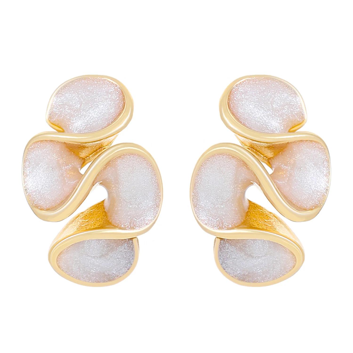 

Unique Folding Ruffled Design Piercing Stud Earrings for Women 4 Colors Oil Dripping Sweet Style Enameled Earrings Y2K Zircon