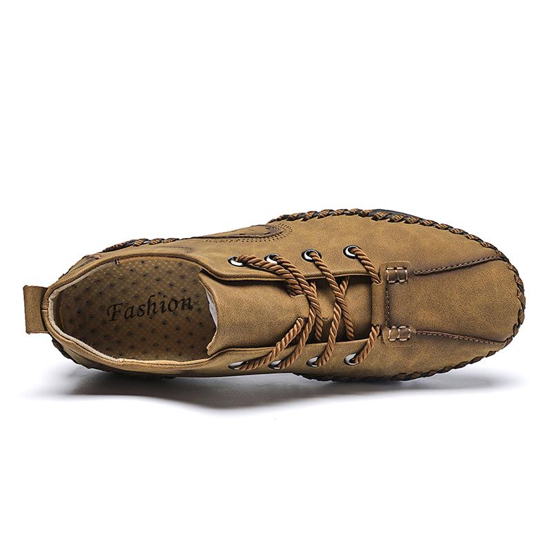 Men Brown Moccasins Hiking Shoes Handmade Black Flats Driving Shoes Casual Wide Head Shoes Plus Size