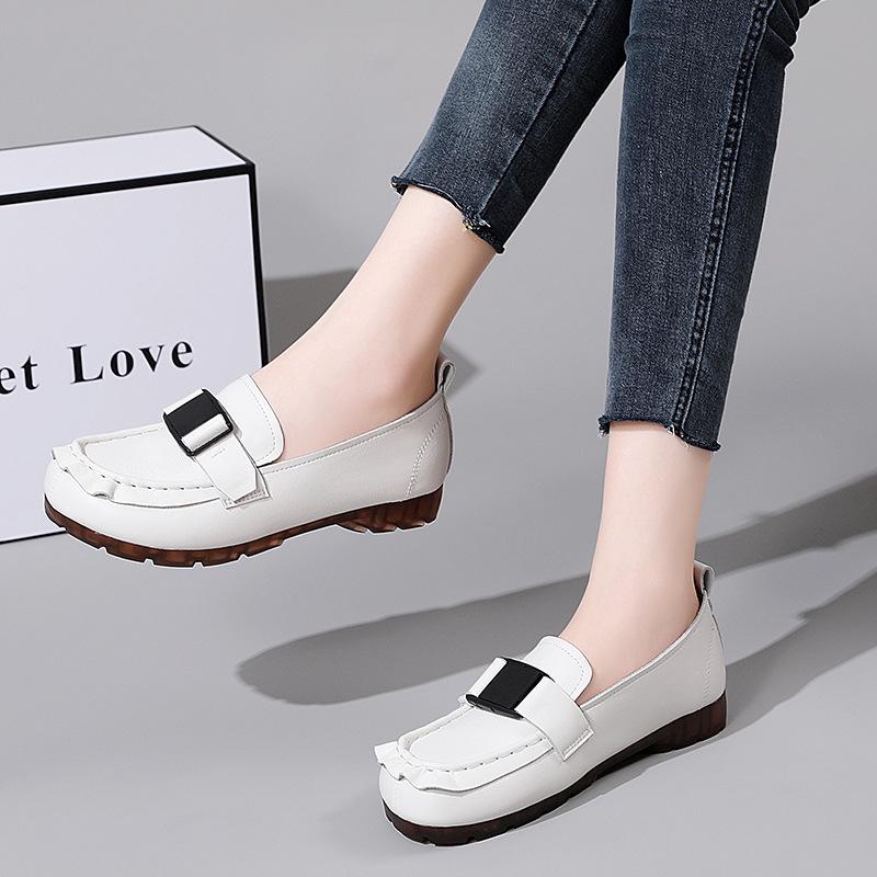 2022 Autumn Ethnic Style Buckle Slip-on Women's Korean Fashion Loafers - Soft Upper & Sole Mother's Shoes