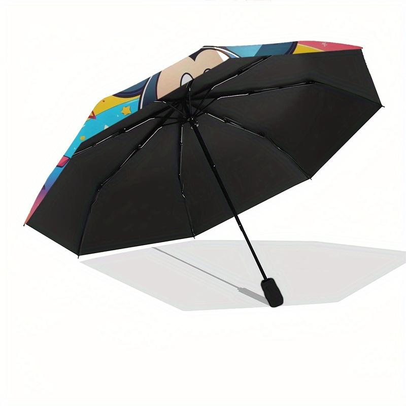 Mickey Mouse,Rainbow Automatic Umbrella Tri fold Portable Umbrella, Best Holiday Gift for Men and Women, Durable Iron Frame, Playful Desig