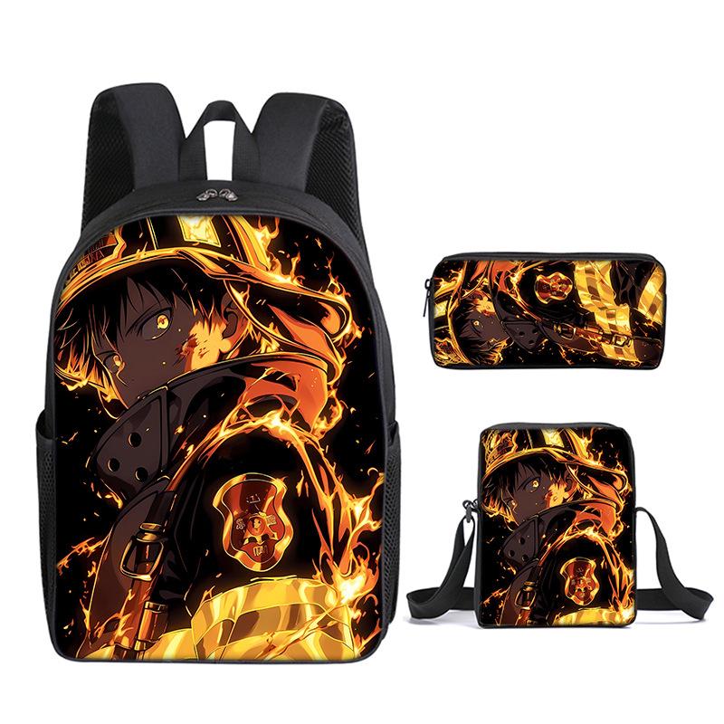 Classic Funny Fire Force season 3 3D Print 3pcs/Set pupil School Bags Laptop Daypack Backpack Inclined shoulder bag Pencil Case
