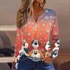 Women's T Shirt Tee Christmas Printed Button Long Sleeve Tunic Daily Weekend Fashion Basic V- Neck Regular Top