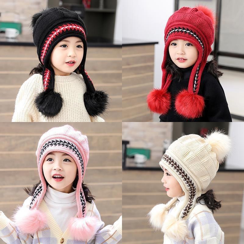 Parent-child children's hat winter cute girl princess hat autumn and winter velvet warm baby ear hat wool hat
