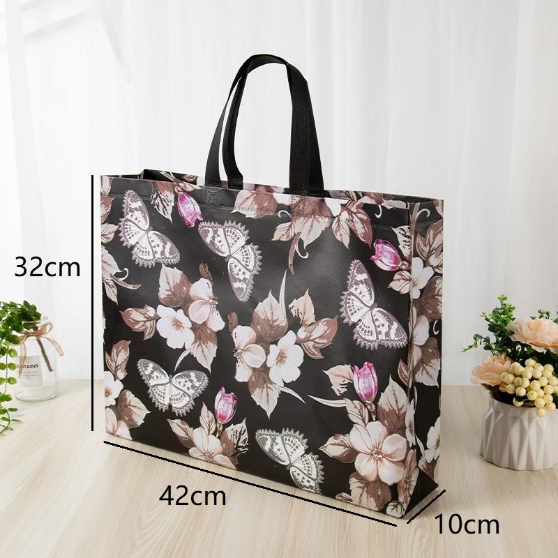 Floral Print Reusable Non Woven Shopping Tote Bag Eco Friendly Foldable Large Capacity Bag for Grocery Commute Outdoor Picnic