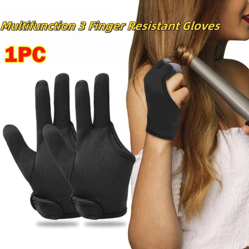 Black Heat Resistant Gloves 3 Finger Protection Mittens New Curling Wand Glove