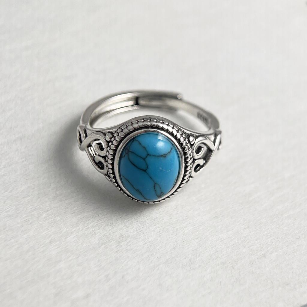 925 Sterling Silver Rings for Women Couple Minimalist Handmade Simple Blue Stone Ring Fine Jewelry Gift Prevent Allergy