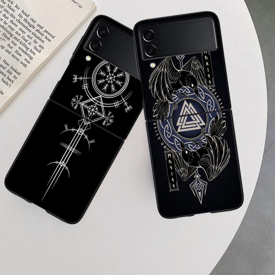 Nordic Norse Phone Case For Samsung Z Flip 7 6 5G Galaxy Z Flip 5 4 3 Black Hard Cell Cover Luxury PC Shell Coque