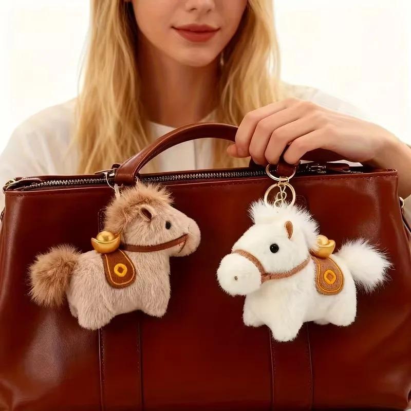 Realistic Pony Doll Horse Year Mascot Plush Toy Keychain Childrens Play Ornament Hanging Charm Animal Collectible Gift Accessory