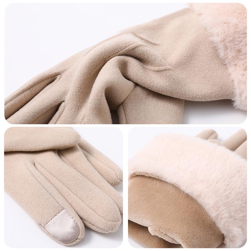 1 Pair Women'S Warm Winter Gloves Touchscreen Gloves With Fur Cuff Plush Lining Cycling Sports Driving Windproof Warm Gloves