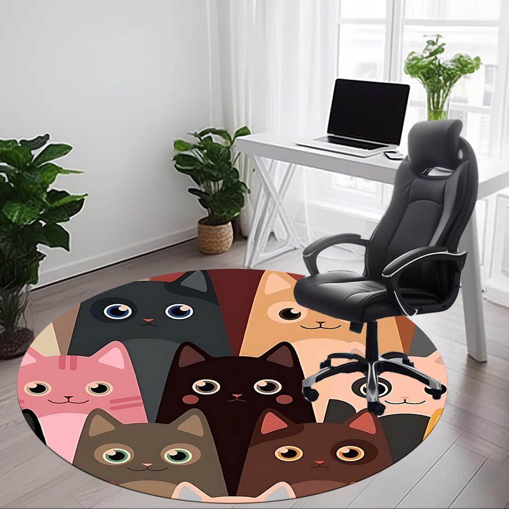 1pc Cat Collection Office Round Area Rug, Indoor Mat Suitable For Office, Under Office Chairs Bedroom Living Room Home Decor, Room Deco