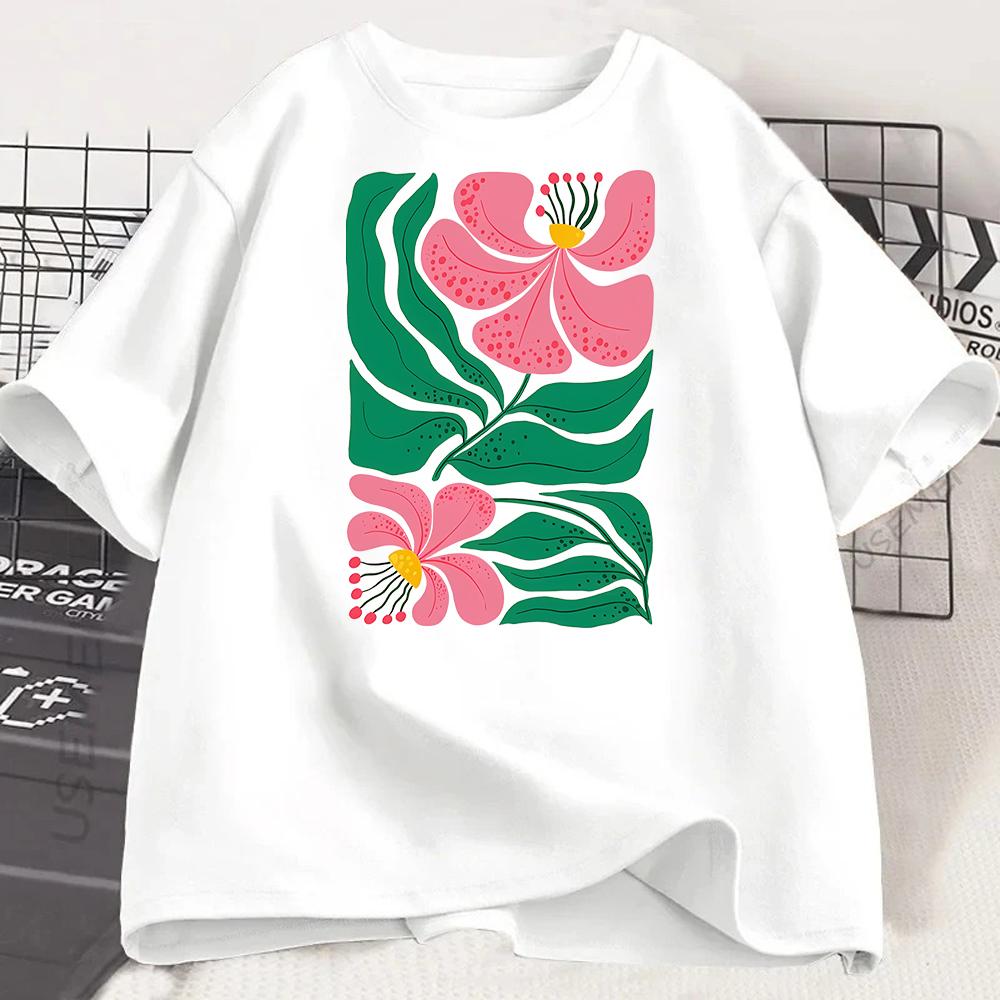 Flower Print Unisex Crew Neck Short Sleeve Unisexs Graphic Tshirt Stylish Comfortable Casual Unisex Top Trendy T Shirt Unisex