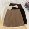 2024 Women's Plus Size High Waist Wool A-line Skirt - Black Petite Hip-Hugging Short Style for Autumn/Winter