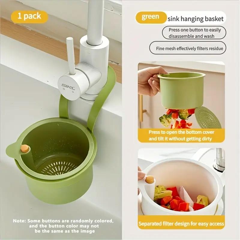 

One-Touch Open Hanging Kitchen Sink Drain Filter | Faucet-Mounted & Detachable | For Food Residue Filtration & Storage зелёный