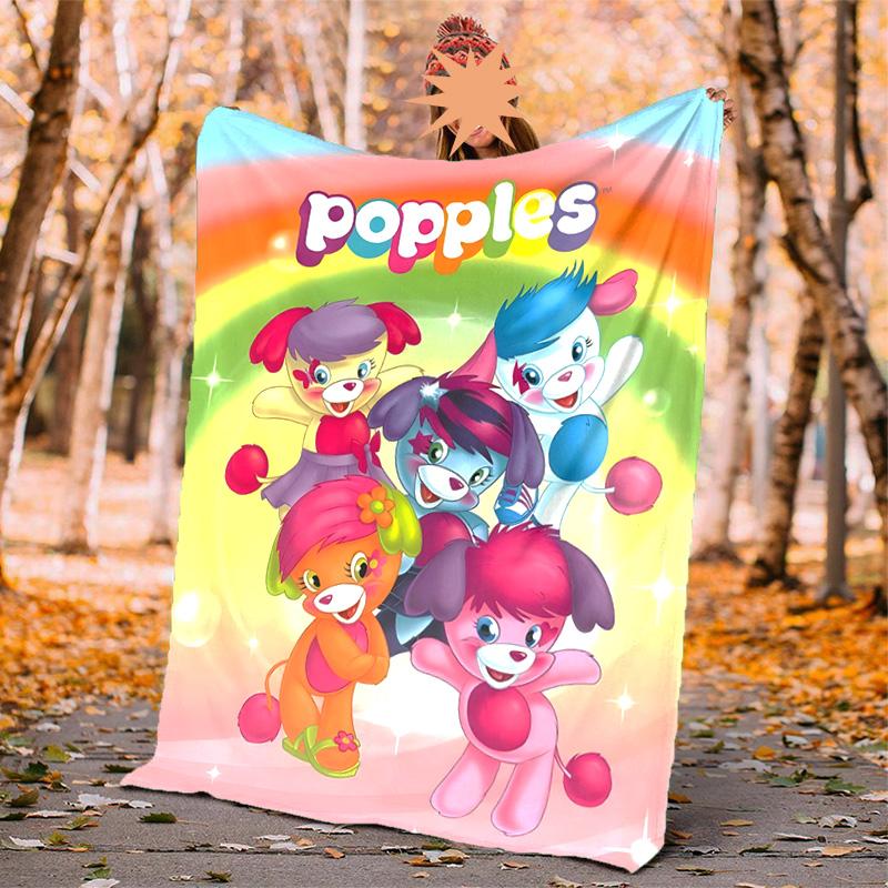 Popples Flannel Blanket Soft Warm All-Season Throw, Design for Camping, Car Travel, Hiking Sofa, Bed, Office Perfect Gift for Parties