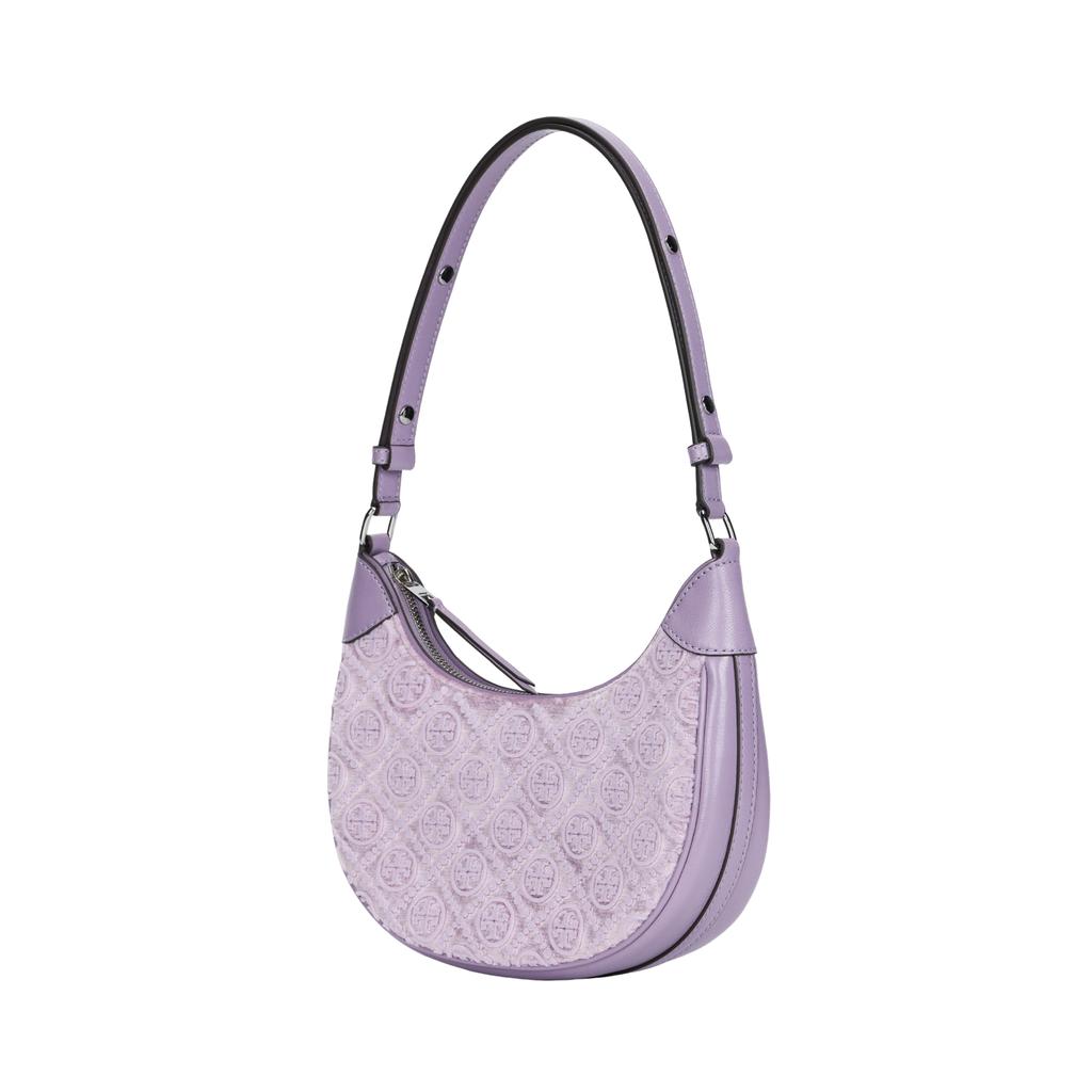 Tory Burch T Monogram Metallic Hardware Signature Pattern Crescent Bag Women handbags Light-Purple 162023-500