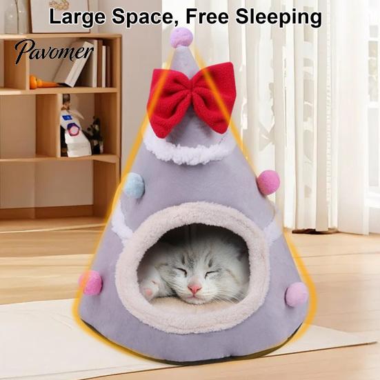 Washable Cat Bed for Small Pets Christmas Tree Bed, Plush Cave with Removable Cushion, Non-slip Cozy Winter Pet Bottom, House Indoor Cats Kittens