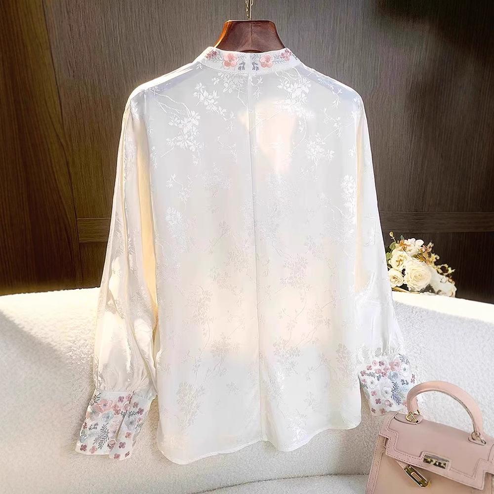 Spring 2025 real shot new shirt spring and autumn versatile long-sleeved blouse sleeves sweet temperament high-end top