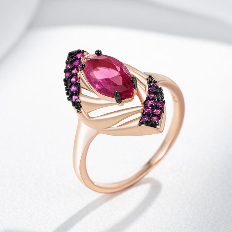 Shiny Red Natural Zircon Rings For Women Fashion Geometry  Rose Gold Color High Quality Daily Fine Vintage Jewelry