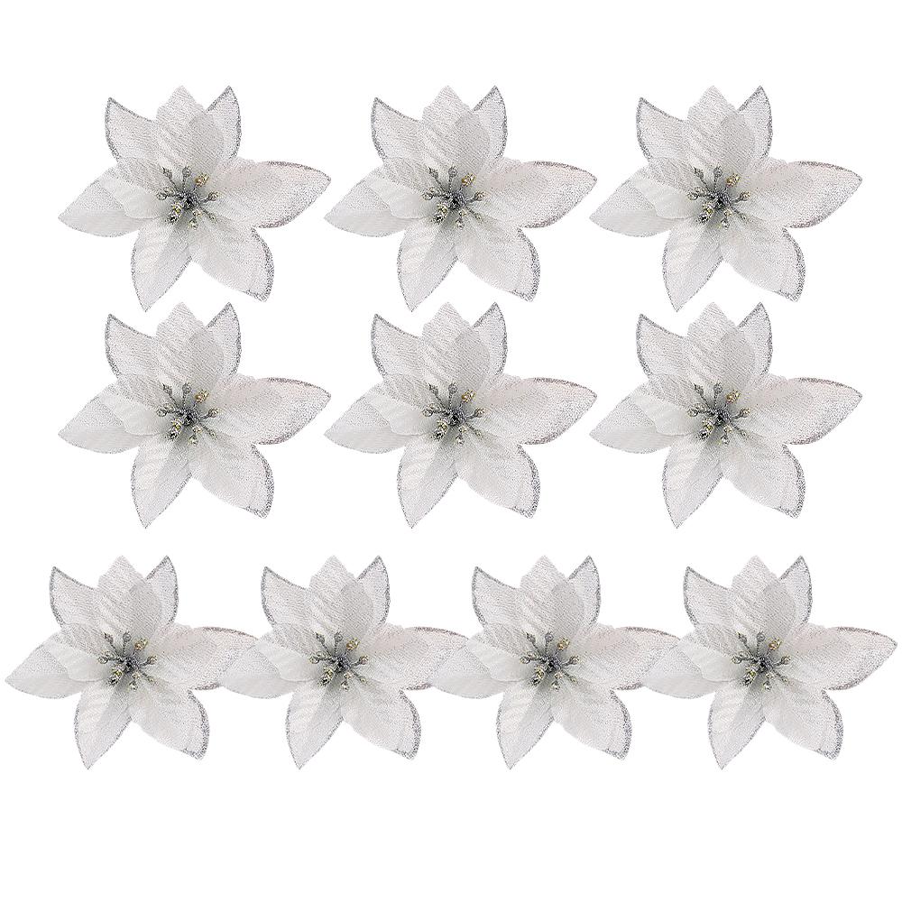 

Искусственные Рождественские Цветы Пуансеттии Красные Золотые Блестящие Блестки Искусственный Цветок для Украшения Рождественской Елки Флористика Вечеринка Домашний Декор 10PCS