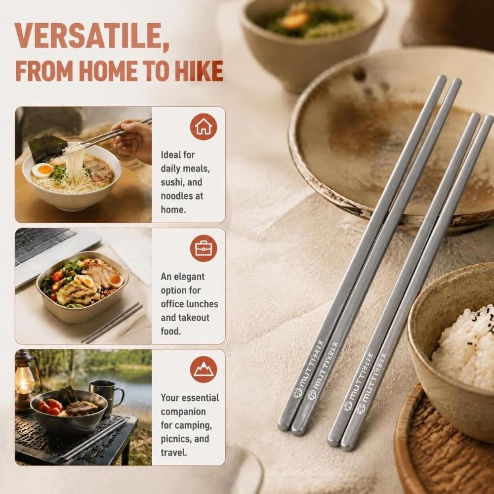 2 Pairs Titanium Chopsticks Lightweight Dishwasher Safe Portable Utensils  Travel