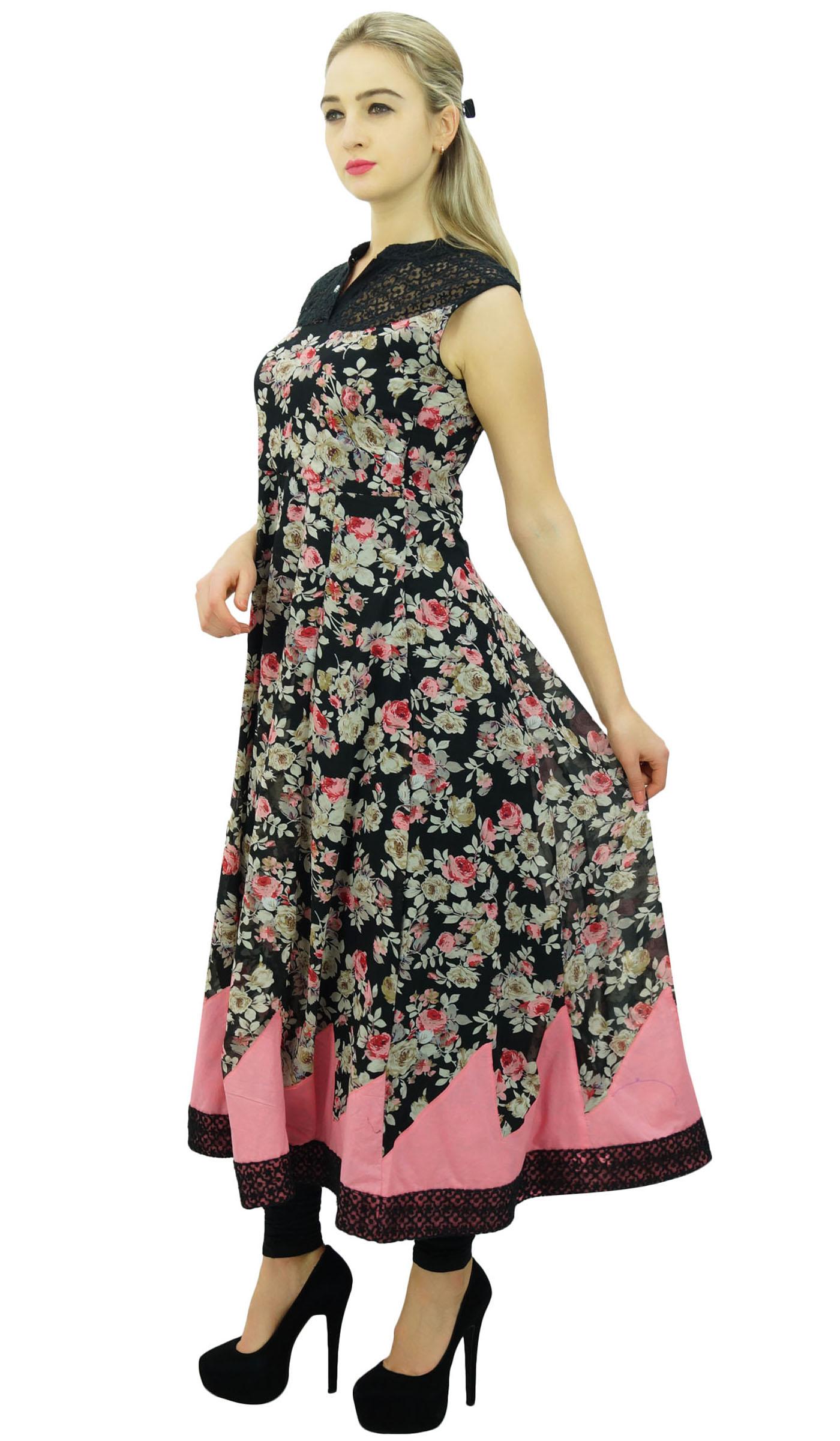 

Phagun Womens Designer Black Anarkali Kurta Floral Style Kurti Indian 8 чорний