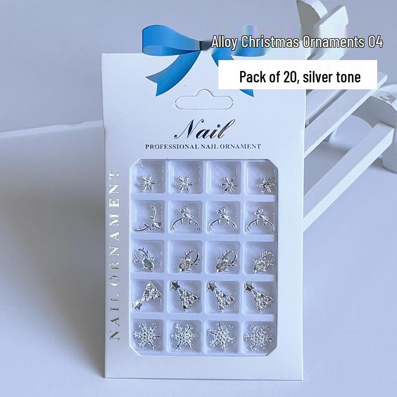 Silver Alloy Christmas Bow Nail Decorations: Light Luxury Styles with Snowflake & Bell Designs