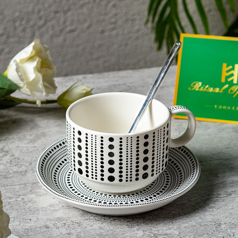 

Керамическая кофейная чашка и блюдце в горошек - Ретро Высококлассный Подарок для Послеполуденного Чая 240ml