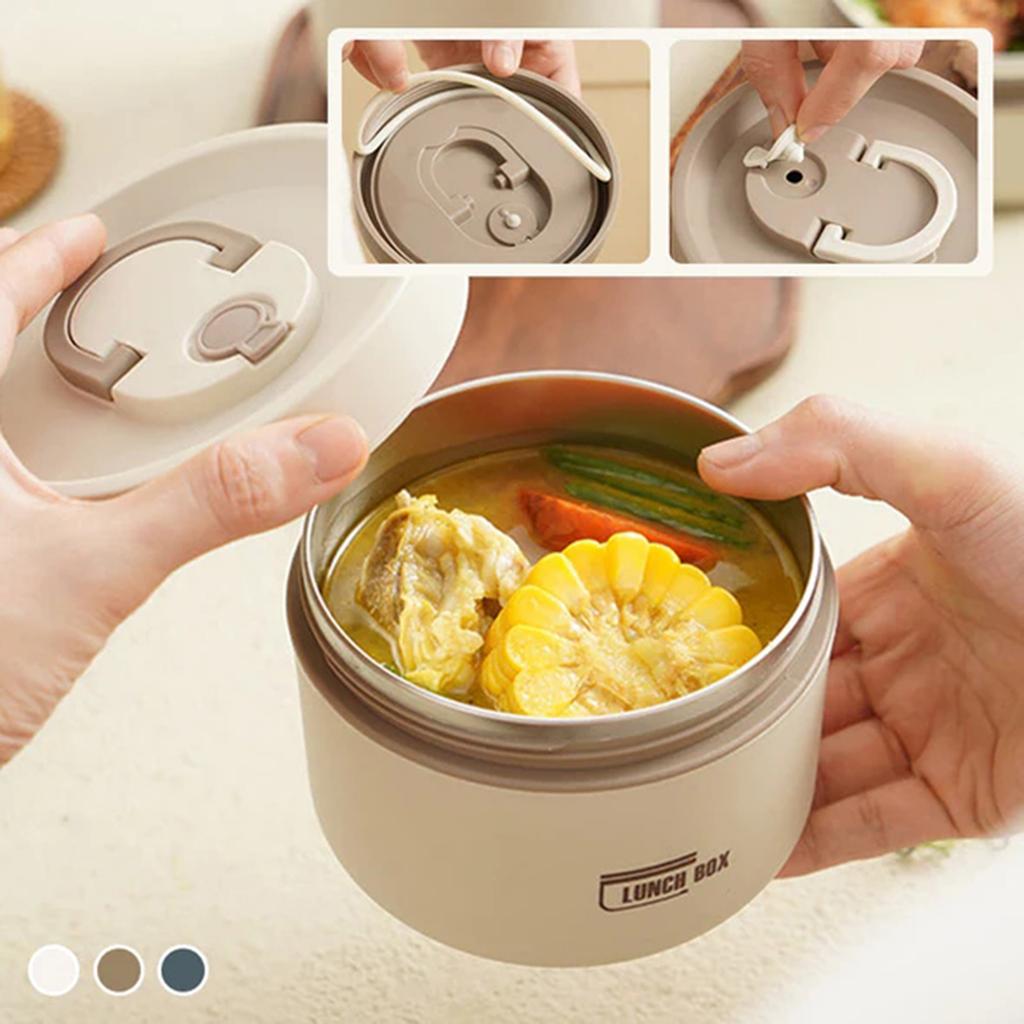 Thermal Lunch Box with Lid Leakproof Round Picnic Lunchbox with Folding Handle for Kids Students Adults MIAO-US