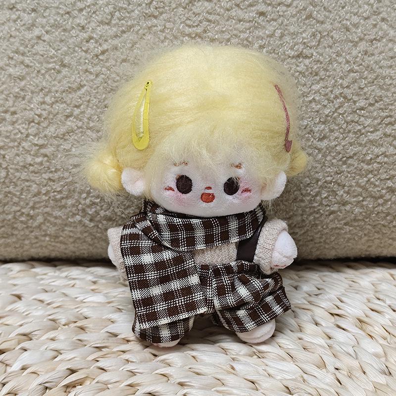 10CM Cotton Doll Clothes: British Style Plaid Overalls Set