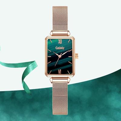 Marke Frauen Uhren Fashion Square Damen Quarzuhr Armband Set Grünes Zifferblatt Einfache Rose Gold Mesh Luxus Frauen Uhren