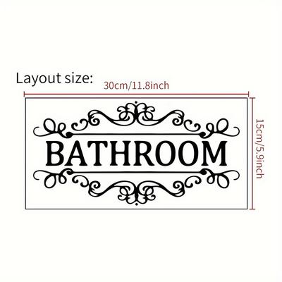 Black BATHROOM English Decorative Bathroom Sticker,Self-adhesive Removable PVC Sticker Suitable For Bathroom Decoration Stickers