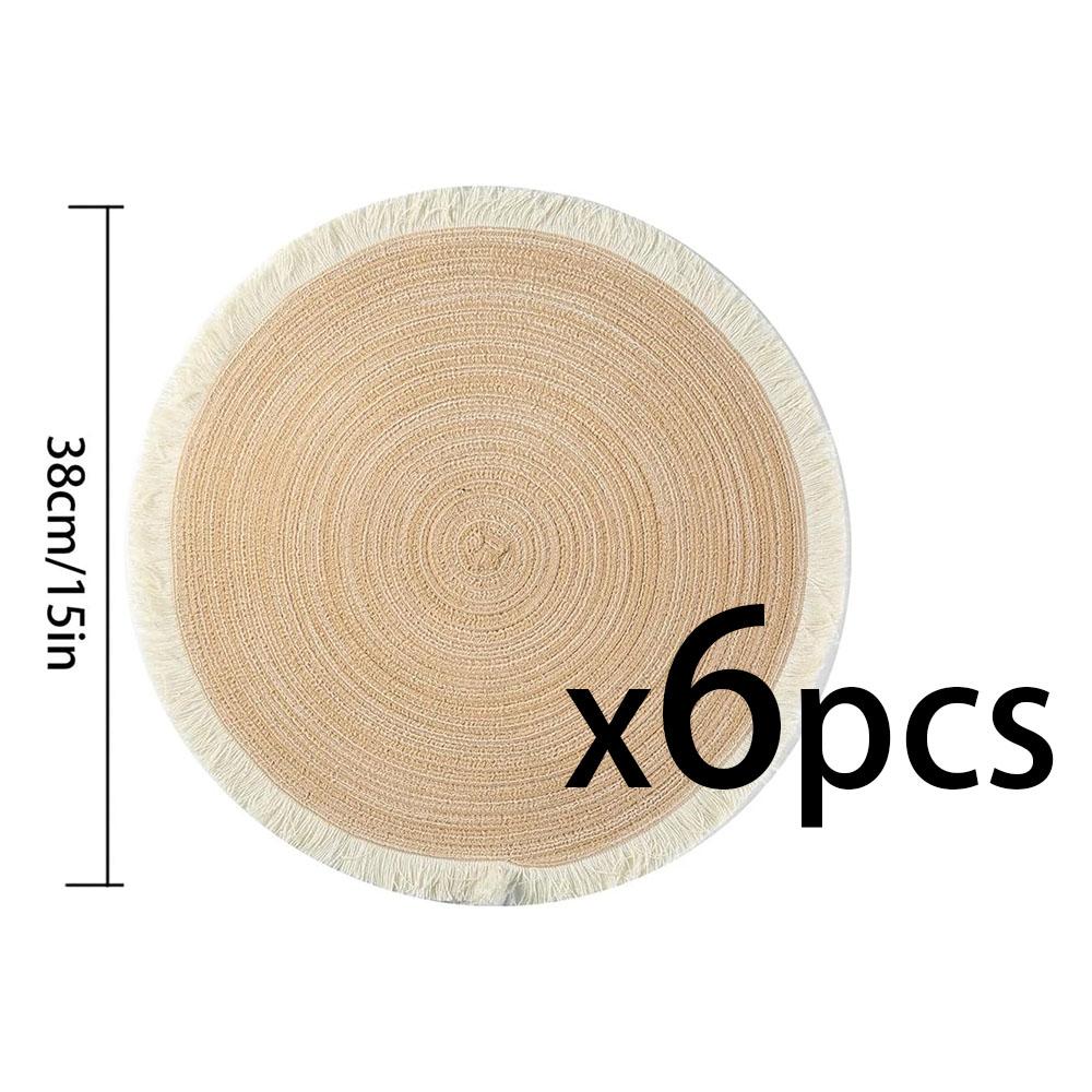 2/4/6pcs/set Hot Selling Fringe Eco-friendly Household Non-Slip Morden Style Table Woven Placemats Polyester Round Mat