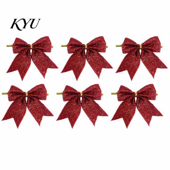 Christmas Tree Bow Decorations Glitter Bow, Gold Sparkling Ribbon Hanging Ornament for Powder Ties Gifts Wreath Gift Box, Festive Wedding Party Decor