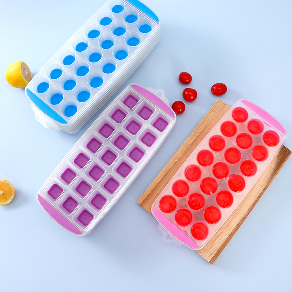 21-Cell Easy Release Ice Cube Tray - Round Hole, Square Press, Quick Freeze Mold
