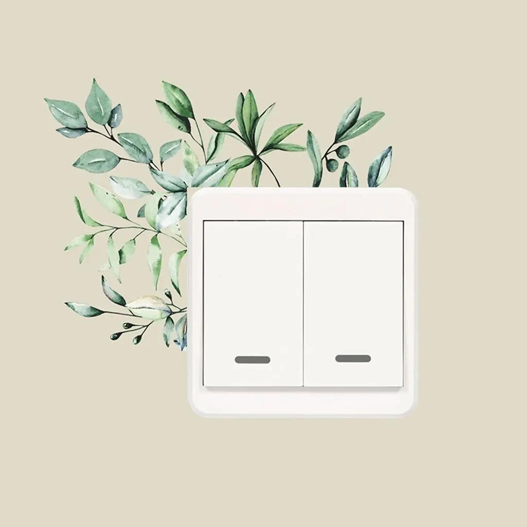 Creative Rose Daisy Peony Flowers Leaves Green Plant Wall Switch Stickers PVC Light Plugs Switches Plant Decals Home Decor Gifts