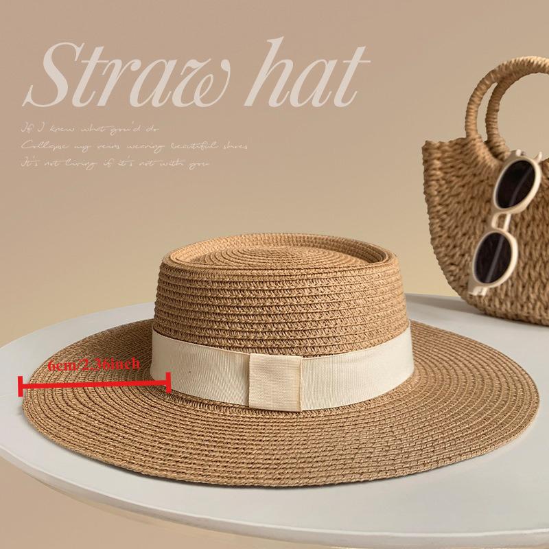 Neuer Herren Sommer 59-65cm Große Größe Flacher Oberteil Stroh-Sonnenhut Mode Französischer Ländlicher Stil Damen Strand-Sonnenschutz Fedora Hut 54-58cm 54-58cm brown