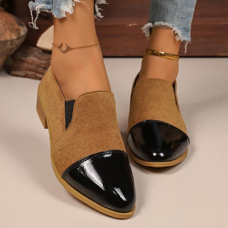 Fashion New Spring and Autumn Pointed Toe Single Shoes Colorblock Leopard Leisure Kitten Heel Block Heel Plus Size Women's Shoes