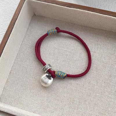 Sterling Silver Zodiac Tassel Bracelet - Chubby Lucky Bag Red String Women's Chinese Style Woven Design