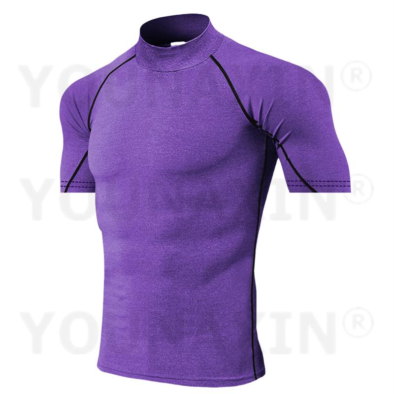 Europe Size Running Men's High-necked Sports Clothes Short Sleeves T-shirts Fitness Yoga Training Quick-drying Cycling Tights Top XS S M L XL 2XL