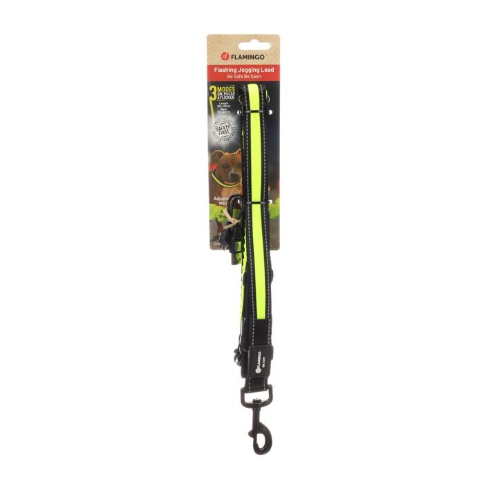 Laisse de jogging mains libres - EDEN - Flitzy - Bande LED visible 300 m - Ceinture réglable 70–160 cm - Élastique anti-chocs