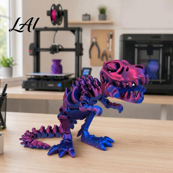 Integrated Joint Dinosaur Figure 3D Printed Figure Movable Joints Smooth Opening Decoration Desktop Ornament Gradient Metallic Texture Mini