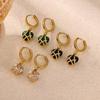 Emerald Green Heart Dangle Hoop Earrings For Women 18-K Gold Plated Love Huggies Earring Jewelry Elegant Party Cute New Gifts