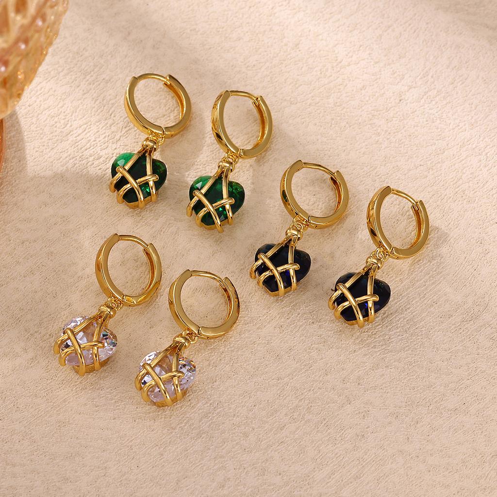 Emerald Green Heart Dangle Hoop Earrings For Women 18-K Gold Plated Love Huggies Earring Jewelry Elegant Party Cute New Gifts