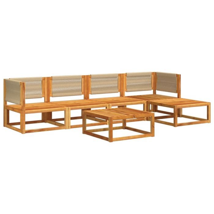 VidaXL Ensemble de canapés de jardin 6 pièces avec coussins en bois d'acacia et corde 3278850