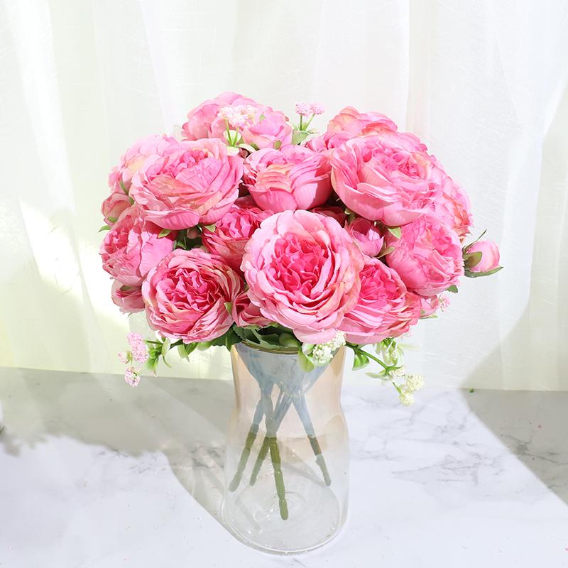 Best Selling Beautiful Rose Peony Artificial Silk Flowers Small White Bouquet Home Party Winter Wedding Decoration Fake Flowers