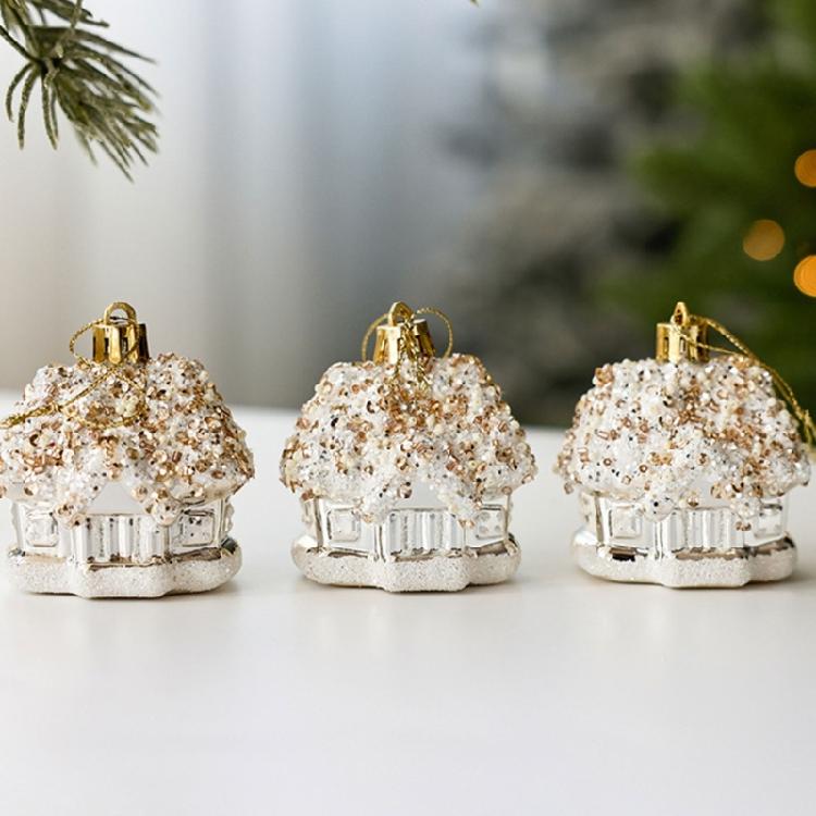 Golden Christmas Ball Houses Shape Decorations Hanging Pendant For Outdoor Party Wall Window Decoration