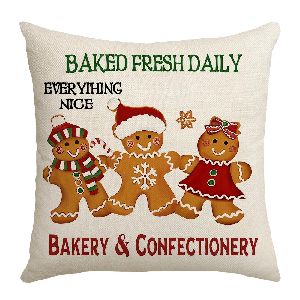 New Style Pillow Case Christmas Gingerbread Man Print Sofa Living Room Pillow Case Home Cushion
